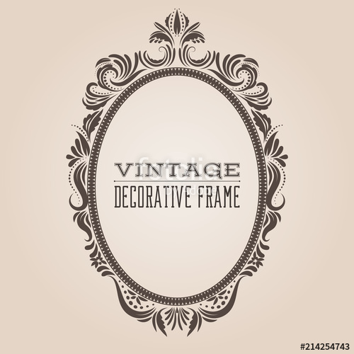 500x500 Oval Vintage Ornate Border Frame With Retro Pattern, Victorian