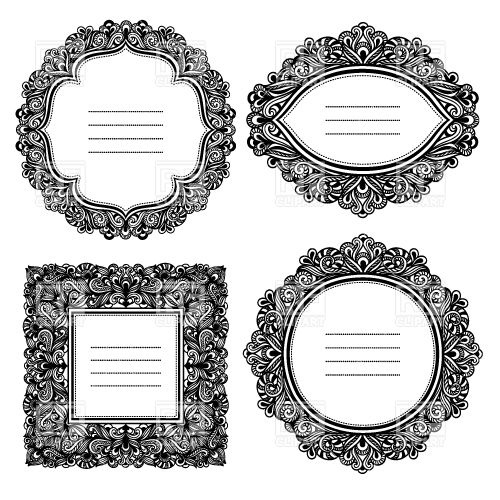 500x500 Round, Square And Oval Blank Floral Antique Frames Vector Image