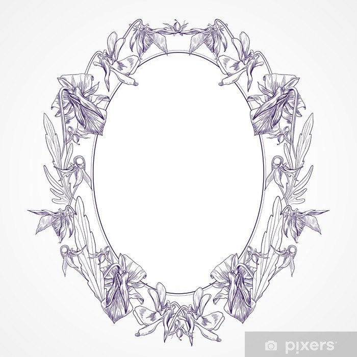 700x700 Vector Vintage Oval Frame Made Of Pansies Sticker We