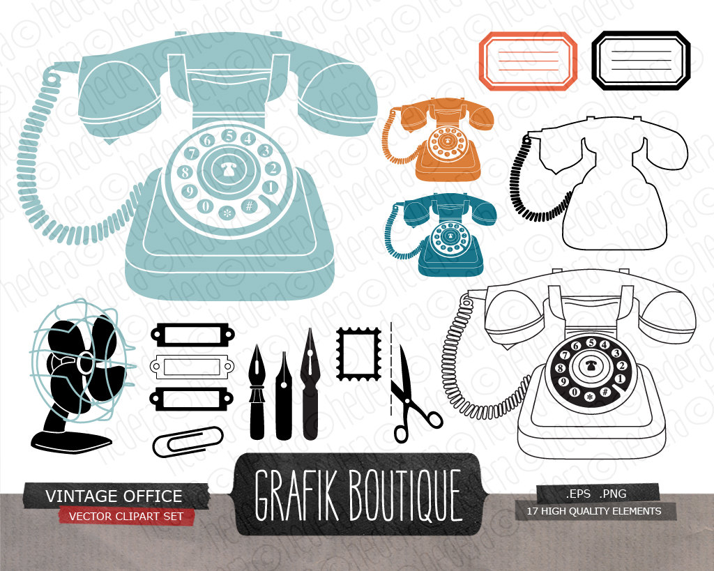 1024x819 Vintage Office Digital Vector Clip Art Retro Phone Etsy