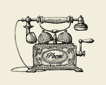 450x360 Vintage Telephone Hand Drawn Sketch Retro Phone Vector