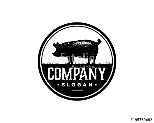 500x400 Pig Livestock Drawing Symbol Animal Silhouette Vintage Circle Logo