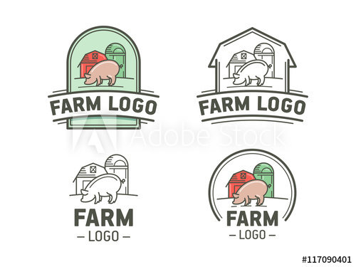 500x375 Set Of Farm Logos In Flat And Linear Style Vintage Emblem