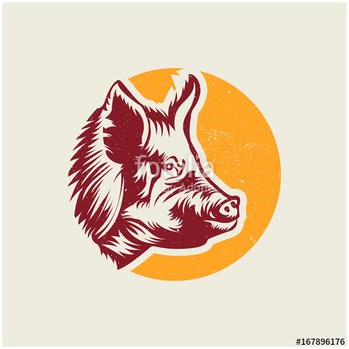 500x500 Vintage Retro Pig, Pork, Hog Head Logo Vector, Isolated Image