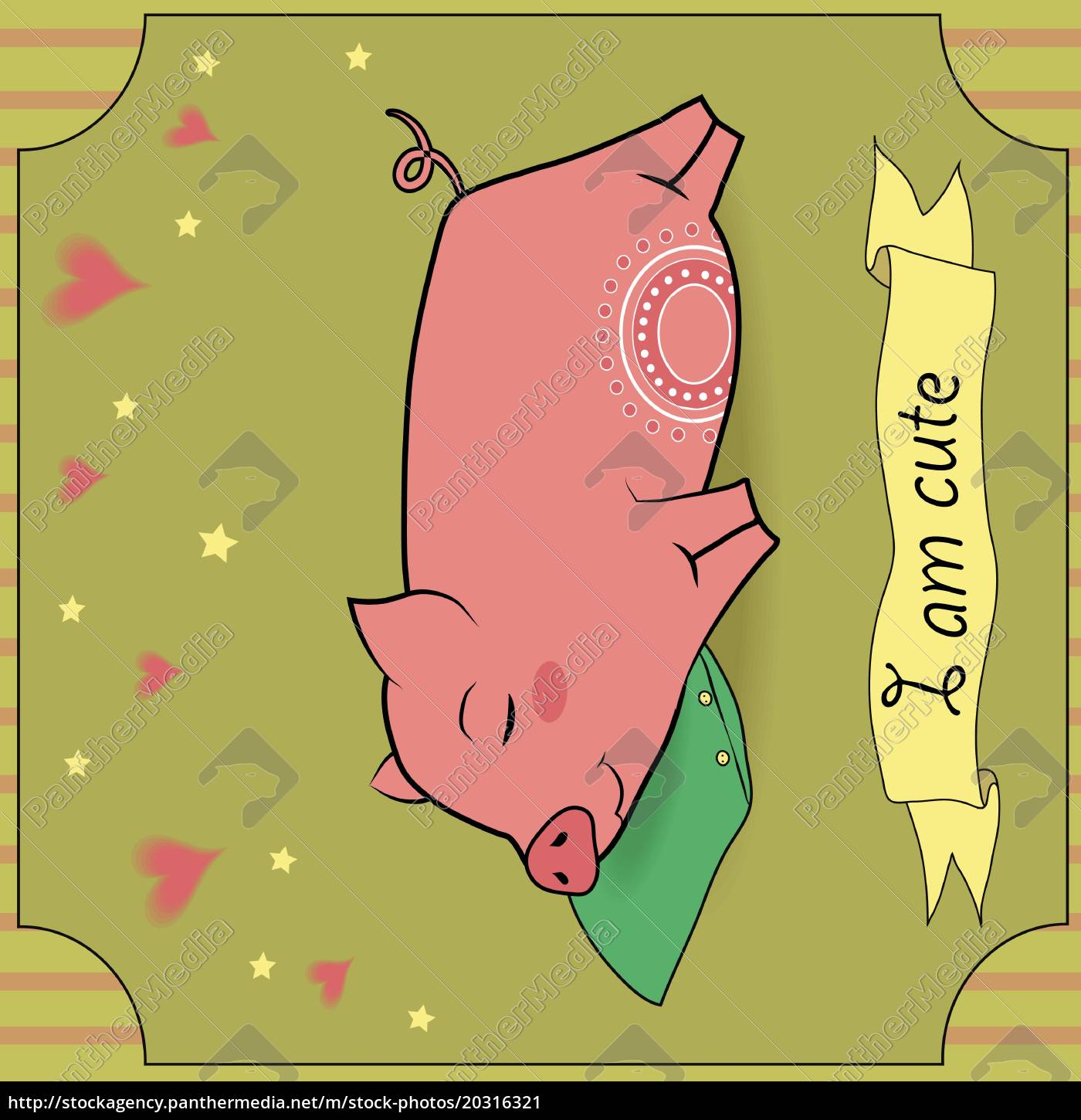 1400x1450 Cute Sleeping Pig Vintage Greeting Card