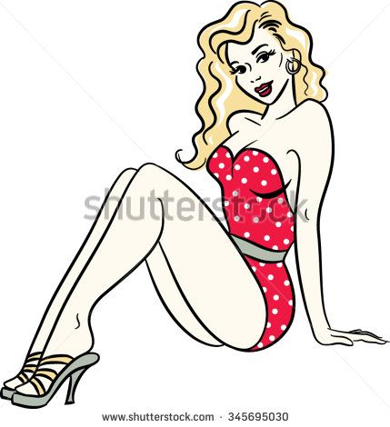 429x470 Retro Burlesque Pinup Girl Sitting In A Vintage Swimsuit Retro