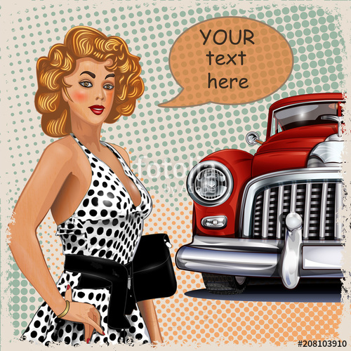500x500 Vintage Background With Pin Up Girl And Retro Car Stock Image