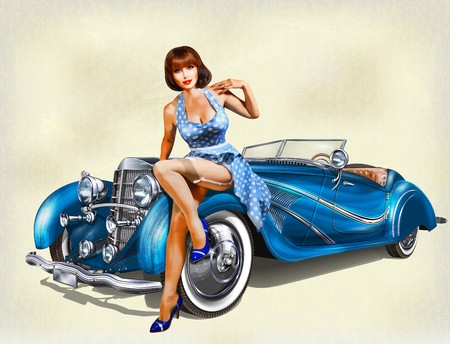 450x344 Vintage Background With Pin Up Girl And Retro Car Royalty Free