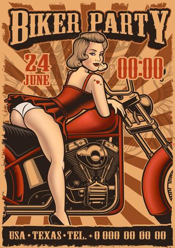 346x490 Vintage Poster With Pin Up Girl And Motorcycle