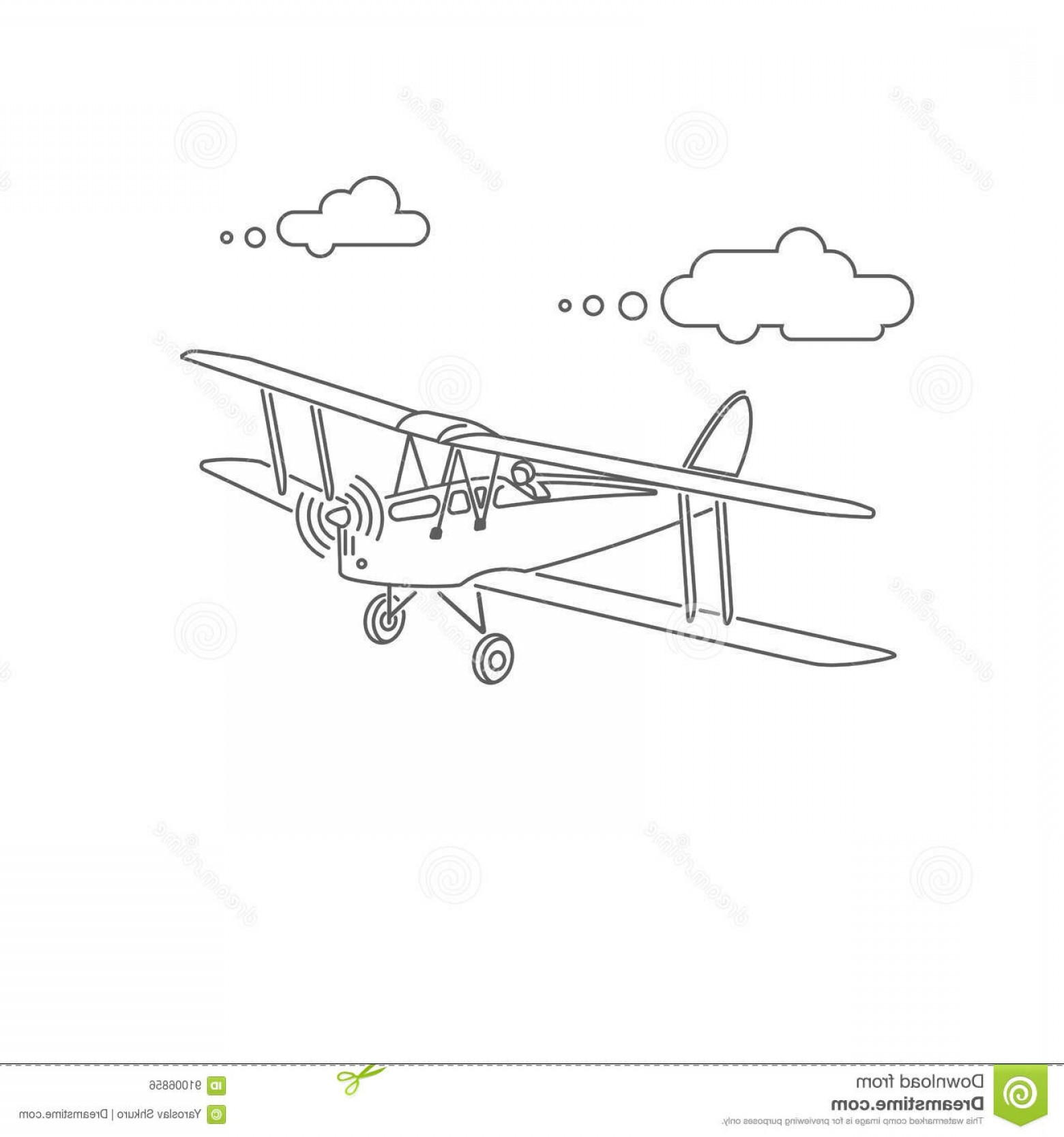 1560x1668 Stock Illustration Retro Biplane Plane Vector Illusration Line Art