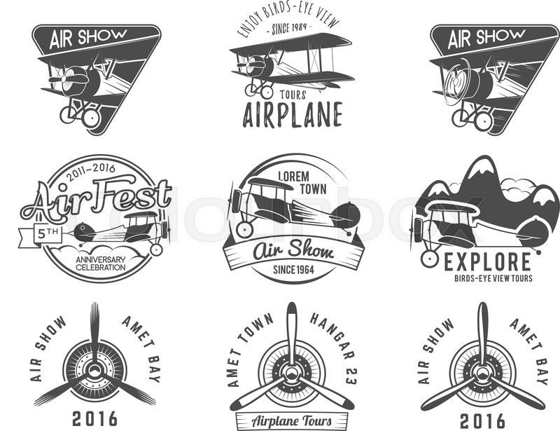 800x615 Vintage Airplane Emblems Biplane Stock Vector Colourbox