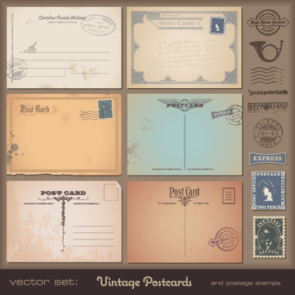 425x425 Vector Set Of Vintage Postcard With Stamps Elements Free Download
