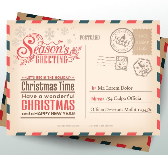 584x538 Vintage Christmas Envelope Postcard Vector