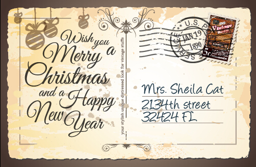 502x328 Vintage Merry Christmas Postcard Vectors Tamplate Free Download