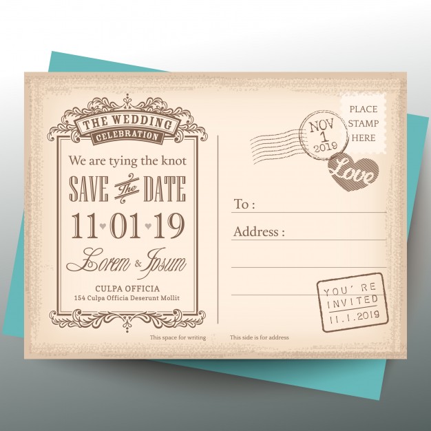 626x626 Vintage Postcard For A Wedding Invitation Vector Free Download