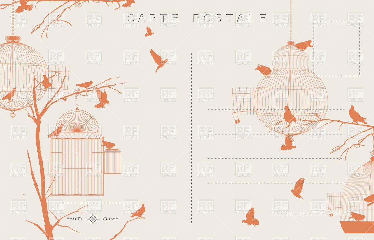 1200x771 Vintage Postcard With Silhouettes Of Birds And Bird Cages Vector
