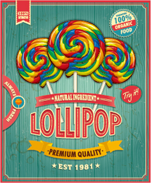 Colored Lollipop Vintage Styles Poster Vector Free Vector 496x600 Colored Lollipop Vintage Styles Poster Vector Free Vector