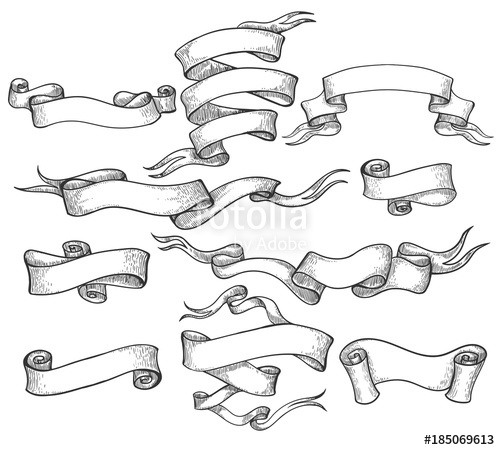 500x450 Scroll Sketch Vintage Hand Drawn Banner And Sketched Swirl