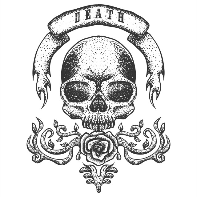 640x640 Skull Vintage Ribbon Vector Illustration, Anatomy, Ancient