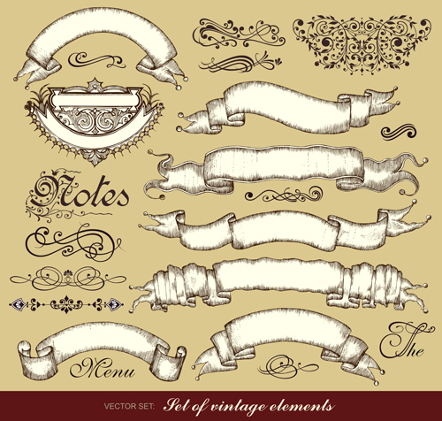 500x476 Vintage Ornaments With Ribbon Vector Free Download
