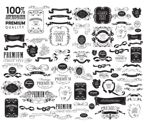 500x438 Black Vintage Ornaments With Labels And Ribbon Vector Free Download