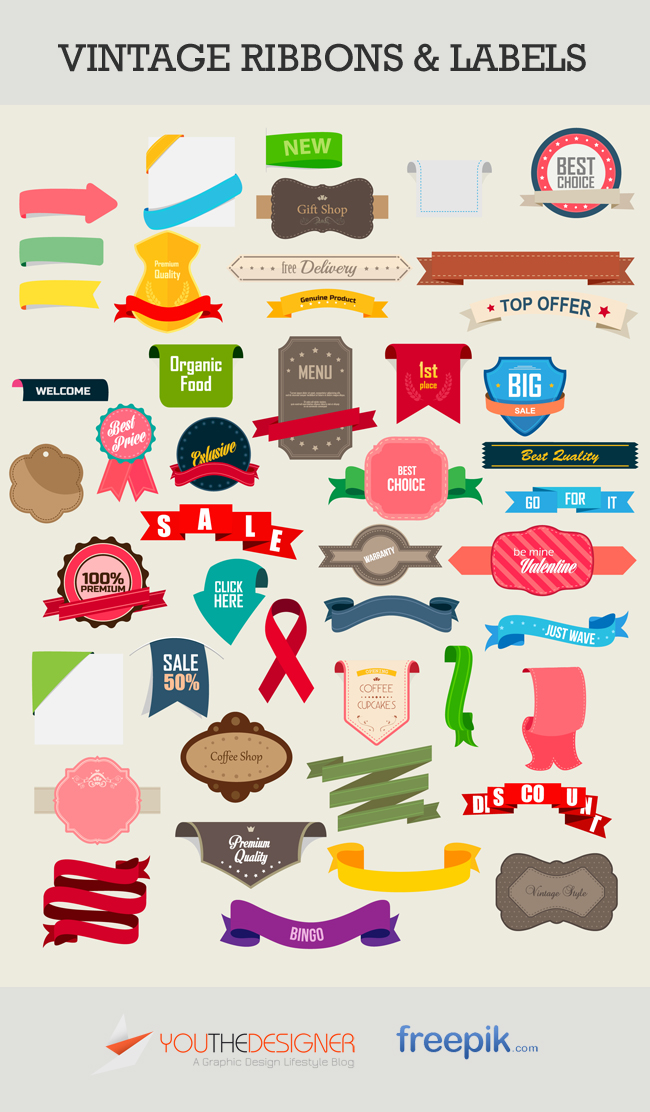 650x1112 Free Vector Pack Vintage Ribbons And Labels