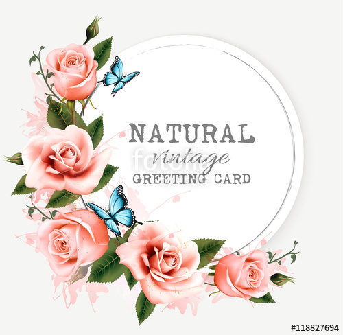 500x488 Natural Vintage Greeting Card With Roses Vector Stock Image