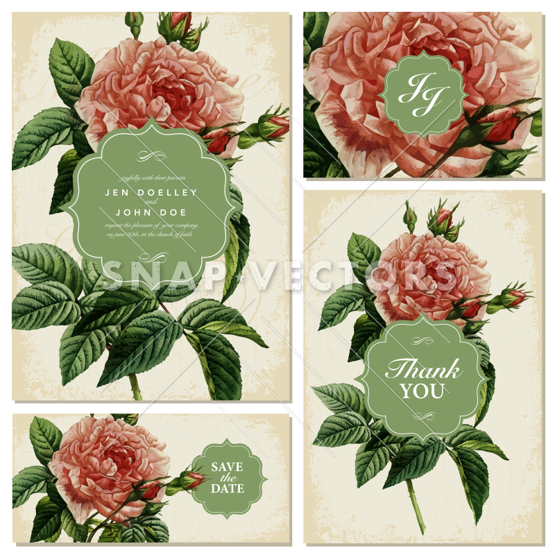 800x800 Vector Vintage Rose Wedding Invitation Set