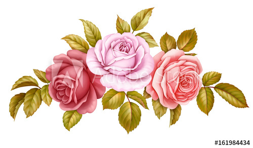 500x292 Vector Floral Set Bouquet Bunch Of Pink, Red, Blue White Vintage