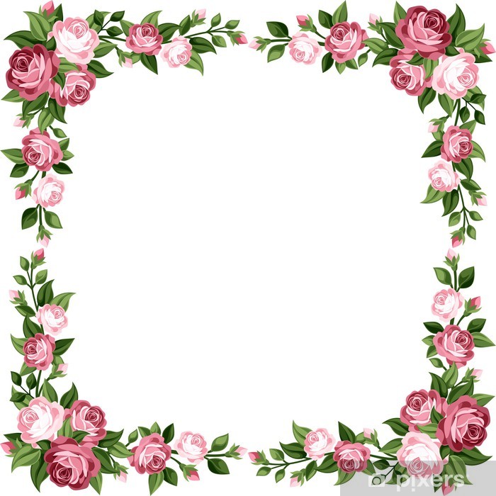 700x700 Vintage Frame With Pink Roses Vector Illustration Wall Mural