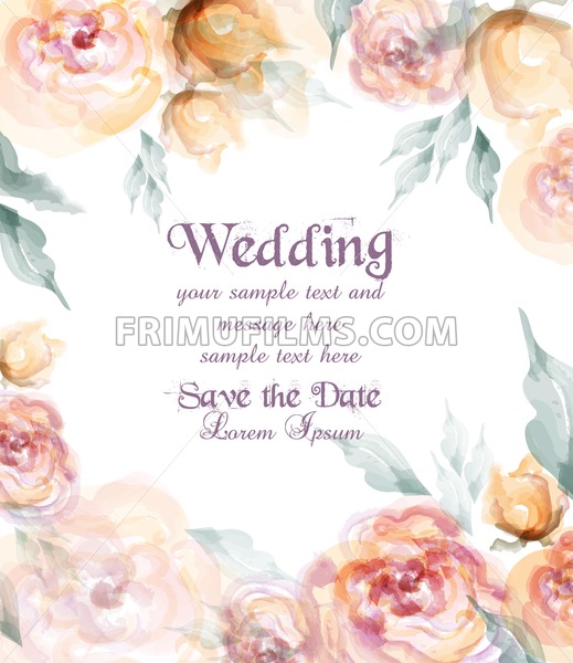 519x600 Beautiful Wedding Card With Watercolor Flowers Vector Vintage
