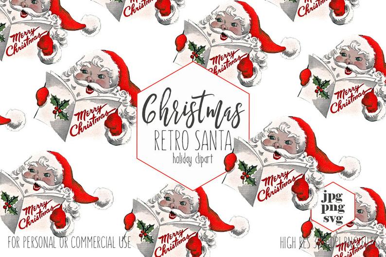 794x529 Retro Santa Claus Clipart For Commercial Use Vintage Holiday Etsy