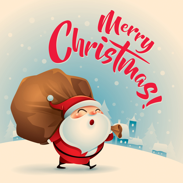 600x600 Retro Christmas Greeting Card With Cute Santa Vectors Free Download