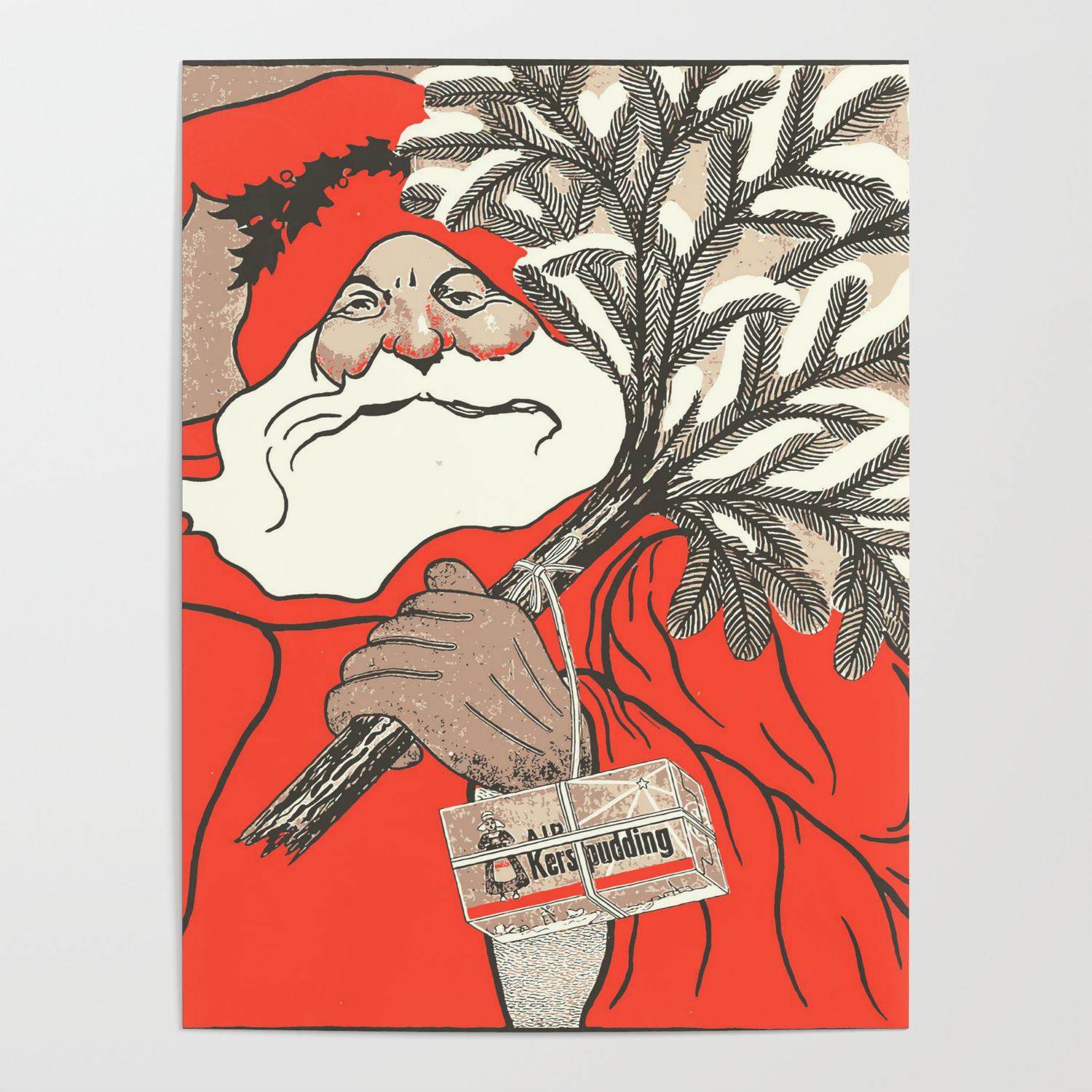 1500x1500 Christmas Pudding And Vintage Santa Vector Poster