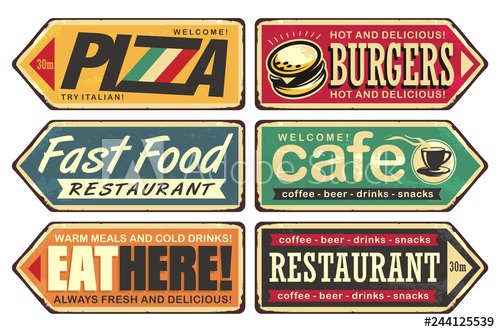 Retro Signs Collection Vintage Sign Posts Set For Cafe, Pizza 500x332 Retro Signs Collection Vintage Sign Posts Set For Cafe, Pizza