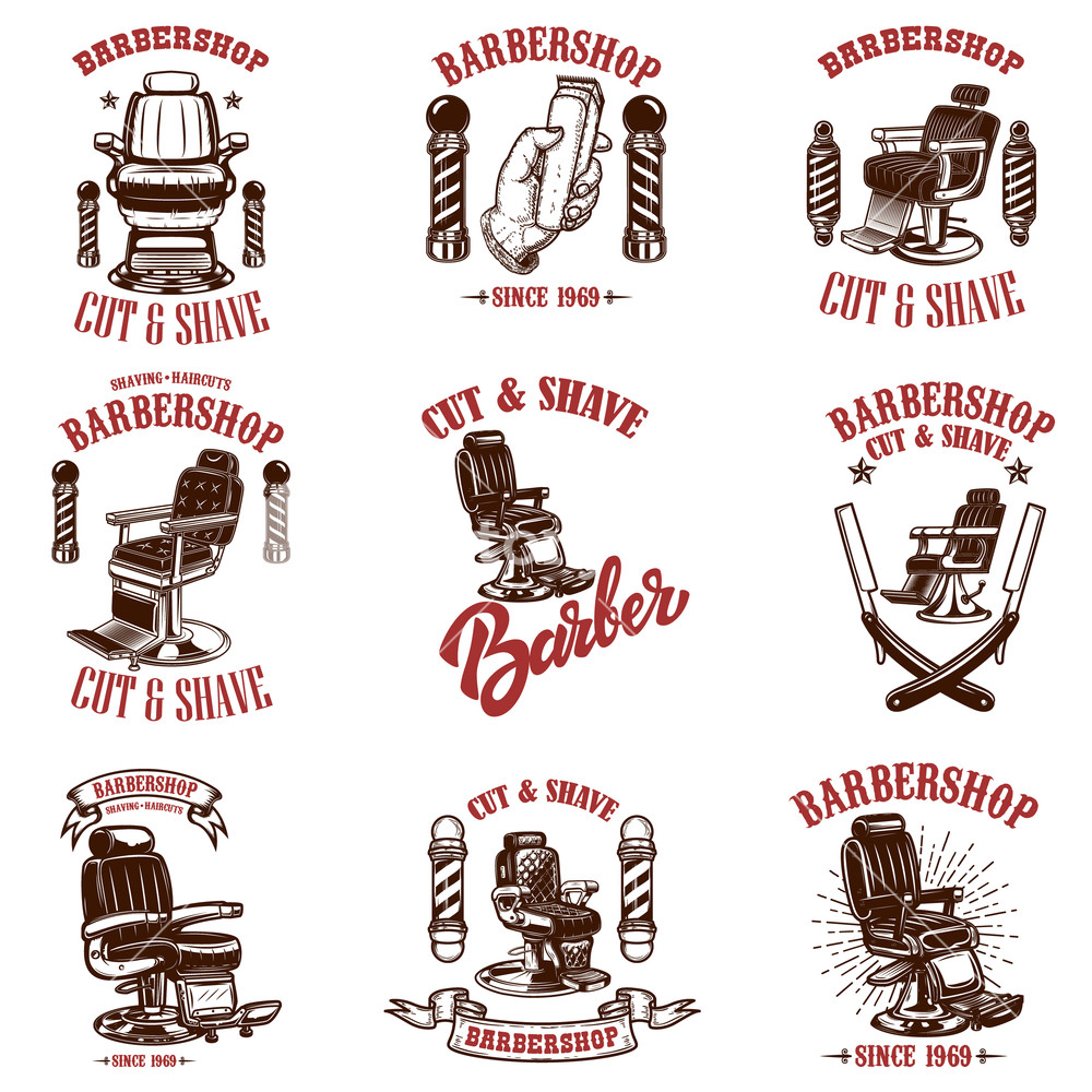 Set Of Vintage Barber Shop Emblems, Badges And Design Elements 1000x1000 Set Of Vintage Barber Shop Emblems, Badges And Design Elements