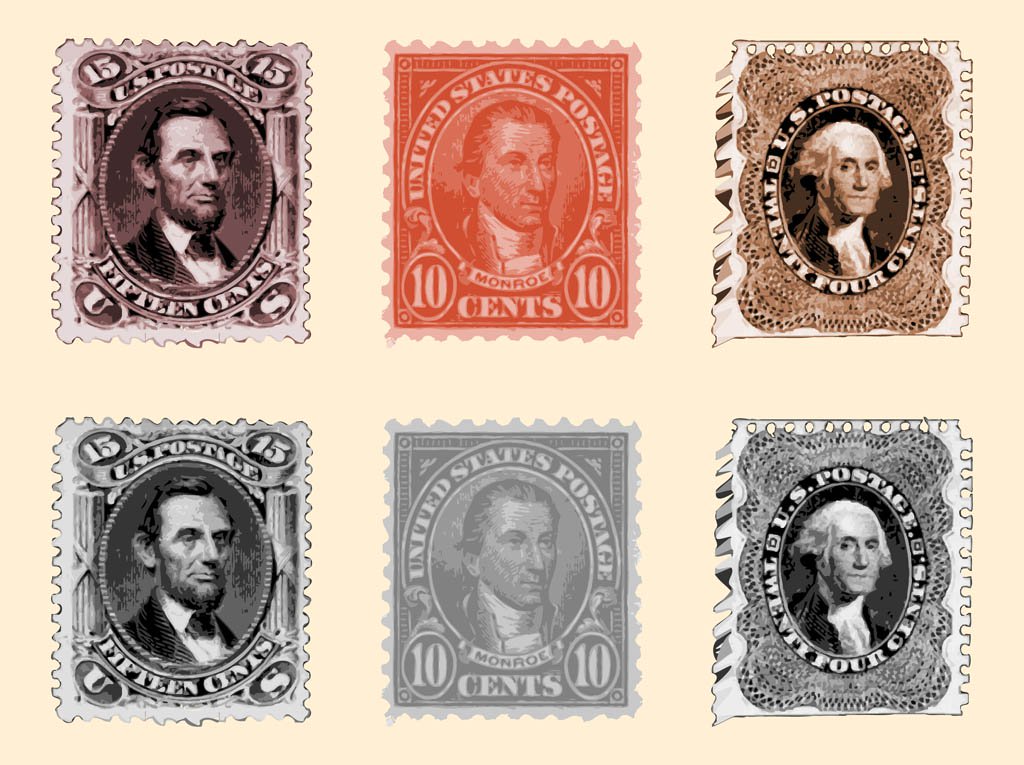 1024x765 Vintage Postage Stamps Vector Art Graphics
