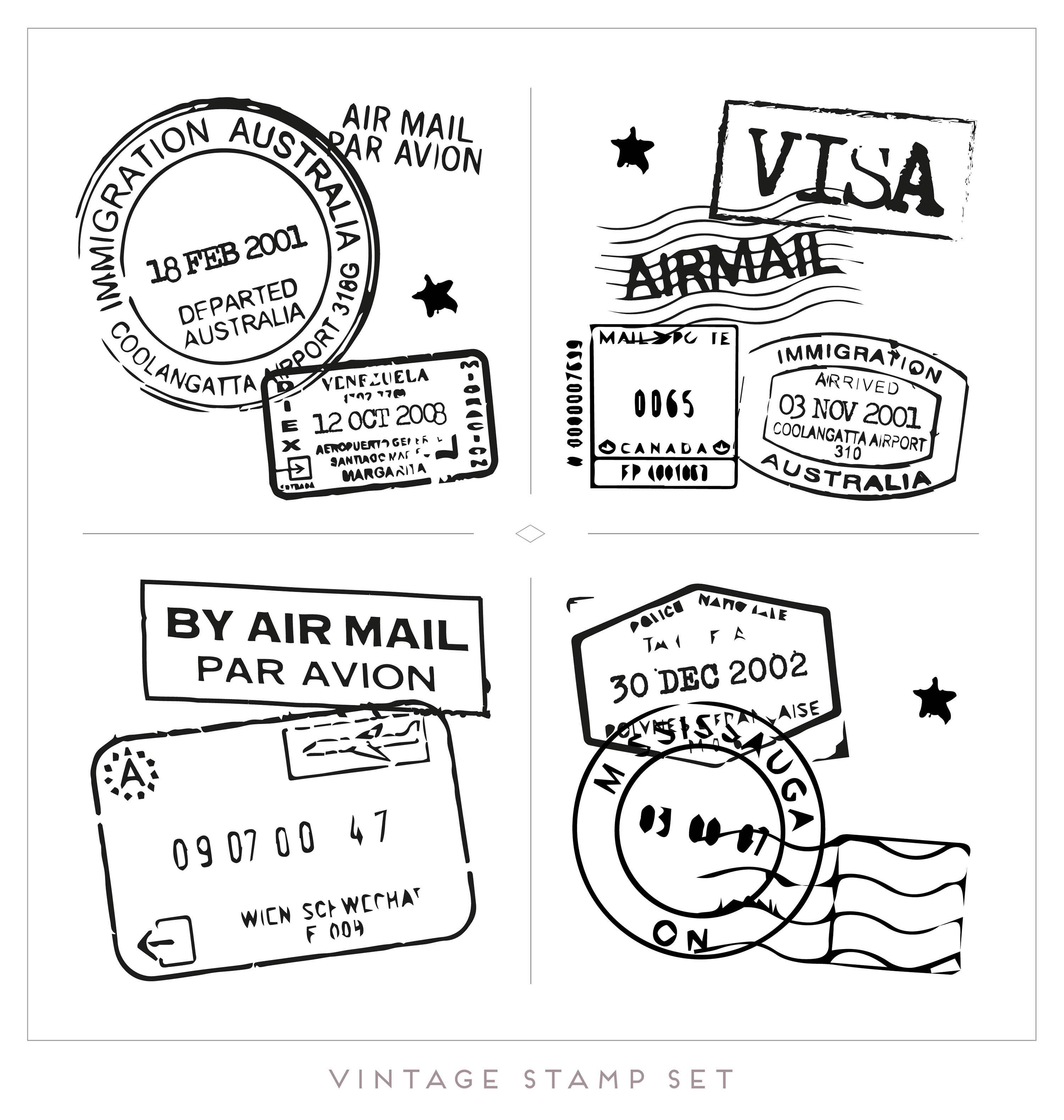 3000x3157 Visa Stamps Free Vector Art