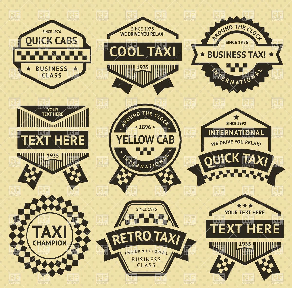 Vintage Style Taxi Cab Labels, Emblems And Stickers Vector Image 1200x1183 Vintage Style Taxi Cab Labels, Emblems And Stickers Vector Image