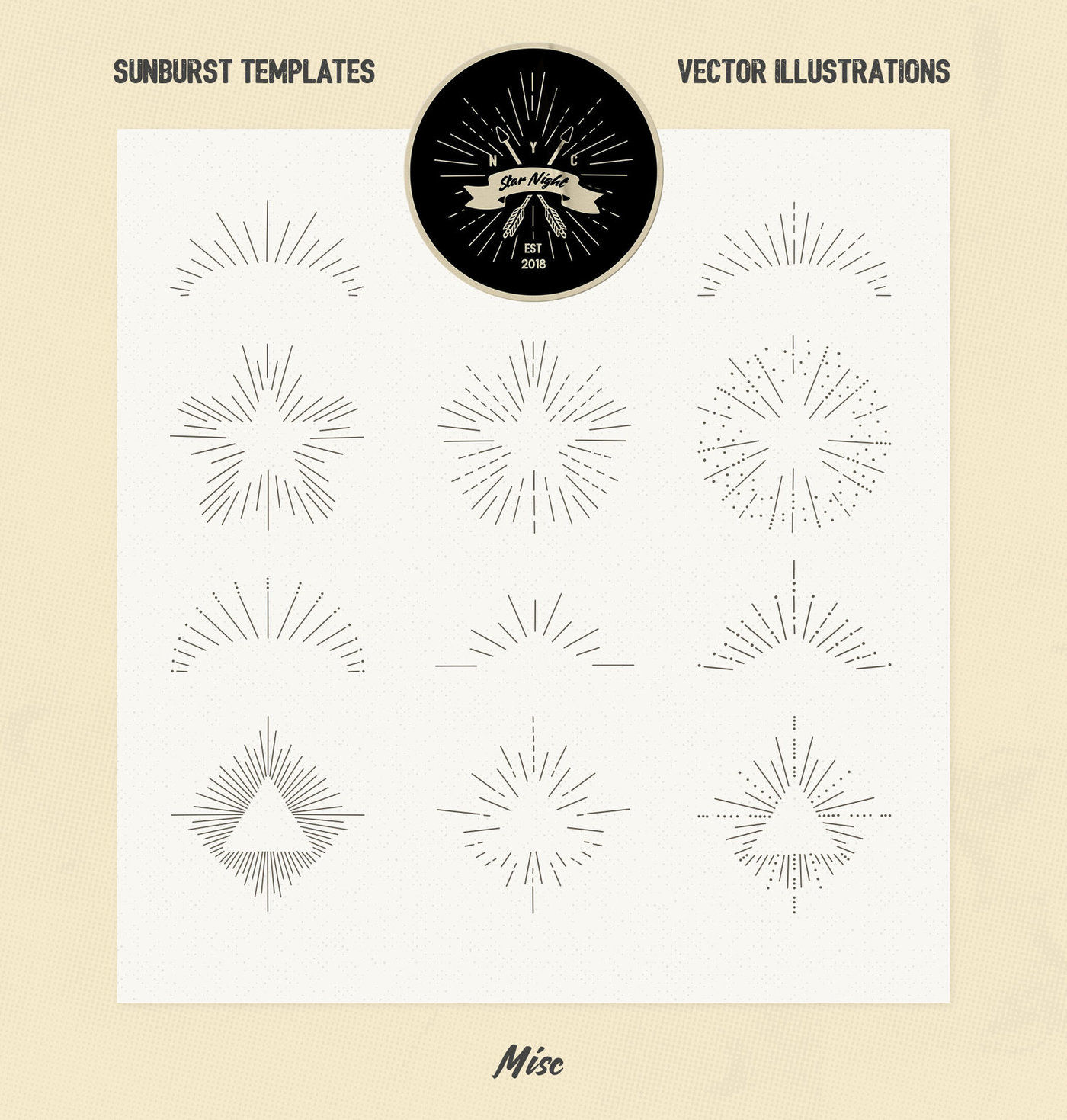 1400x1469 Vintage Glory Sunburst Vector Set