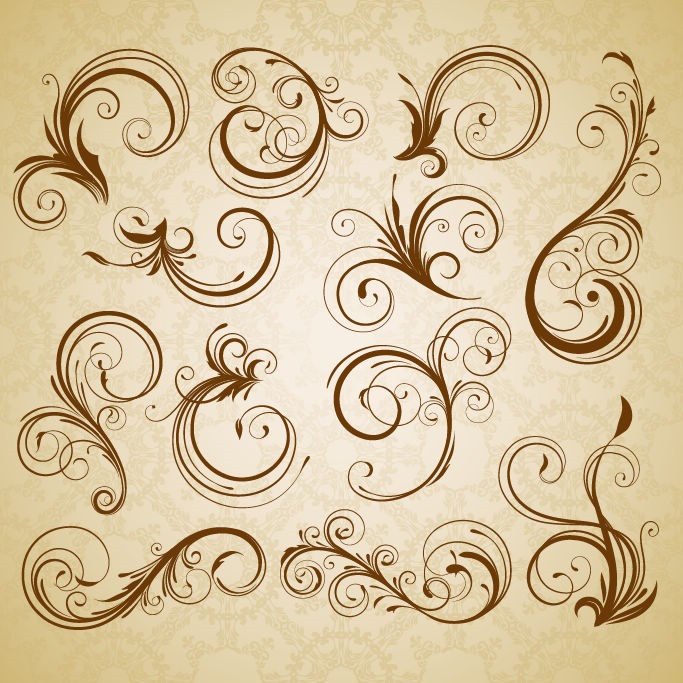 683x683 Set Of Swirl Floral Vintage Vector Design Elements Free Vector