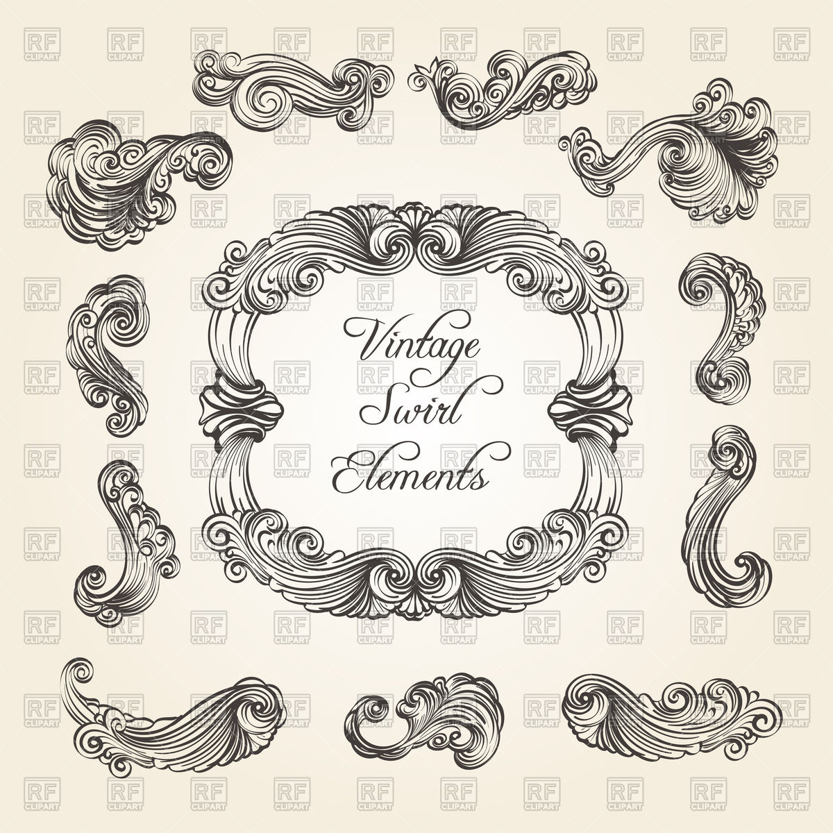1200x1200 Collection Of Vintage Swirls, Elements For Frame Corner Vector