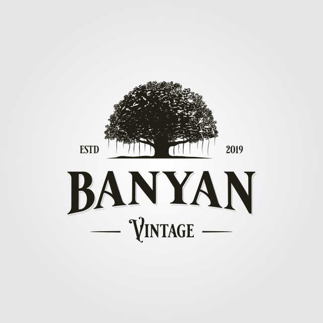 640x640 Vintage Retro Banyan Tree Logo Vector Icon Illustration Template