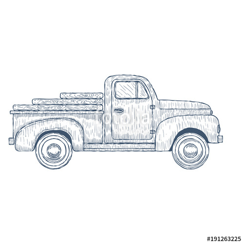 500x500 Hand Drawn Engraved Retro Vintage Pickup Truck Vector Stock