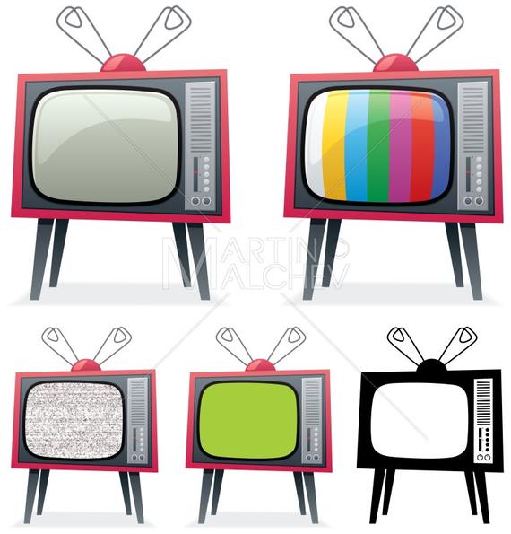 570x595 Retro Tv Vector Cartoon Illustration Tv Set Television Etsy