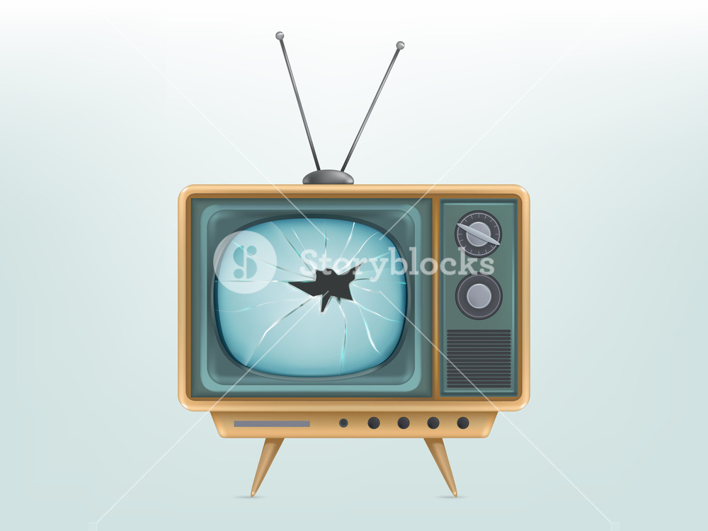 1000x750 Vector Illustration Of Broken Retro Tv Set, Television Injured