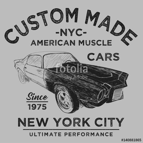 500x500 Vintage Muscle Car, T Shirt Graphics, Vintage Typography, Vector