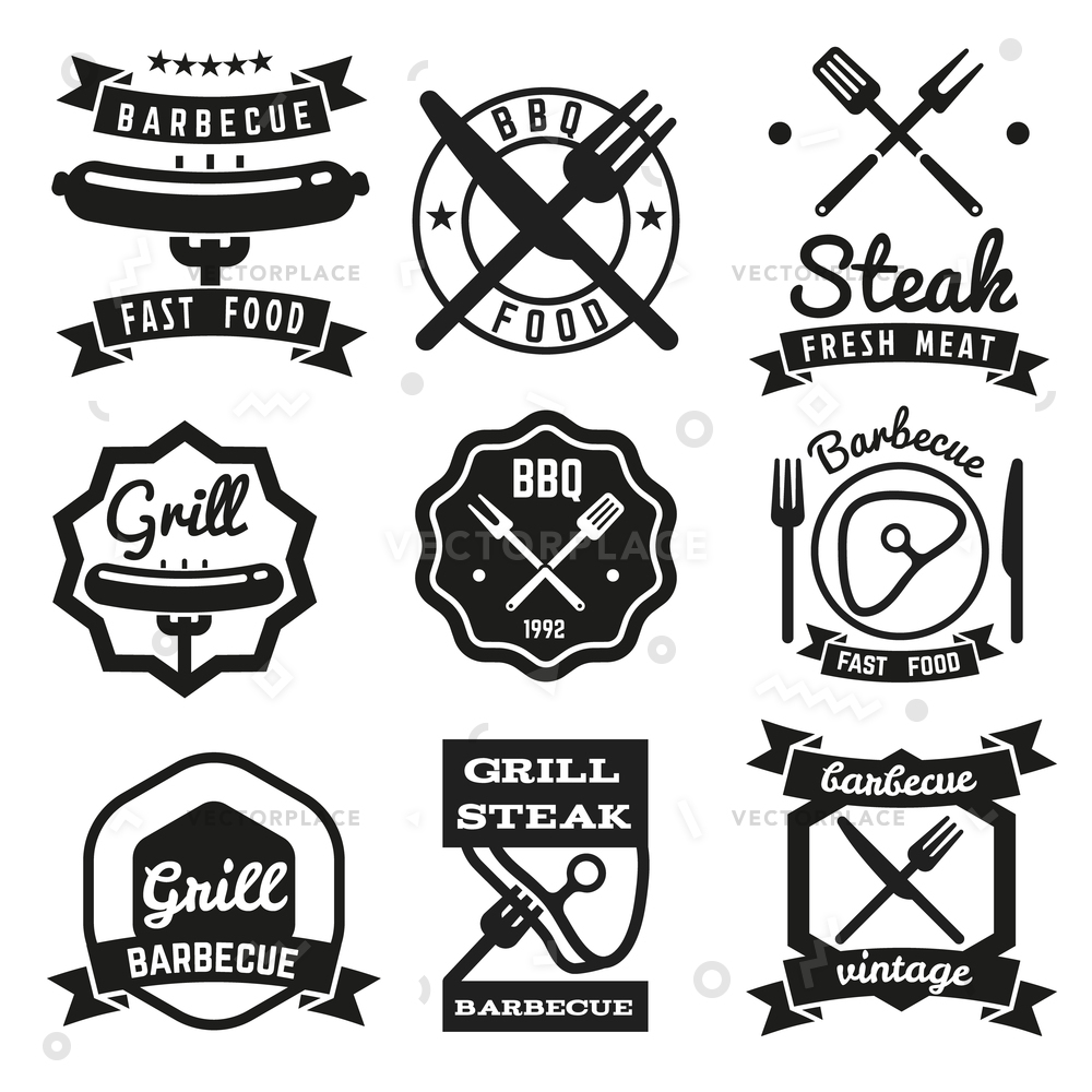 Fast Food Vintage Emblems Bbq Labels Vector Illustration 1000x1000 Fast Food Vintage Emblems Bbq Labels Vector Illustration