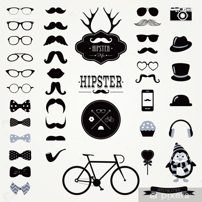 Hipster Black And White Retro Vintage Vector Icon Set Poster 699x700 Hipster Black And White Retro Vintage Vector Icon Set Poster