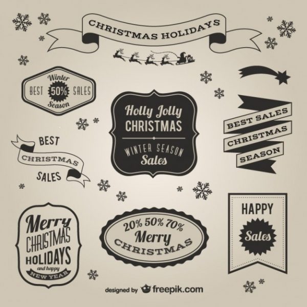 600x600 Retro Style Christmas Sales Labels Vector Free Download